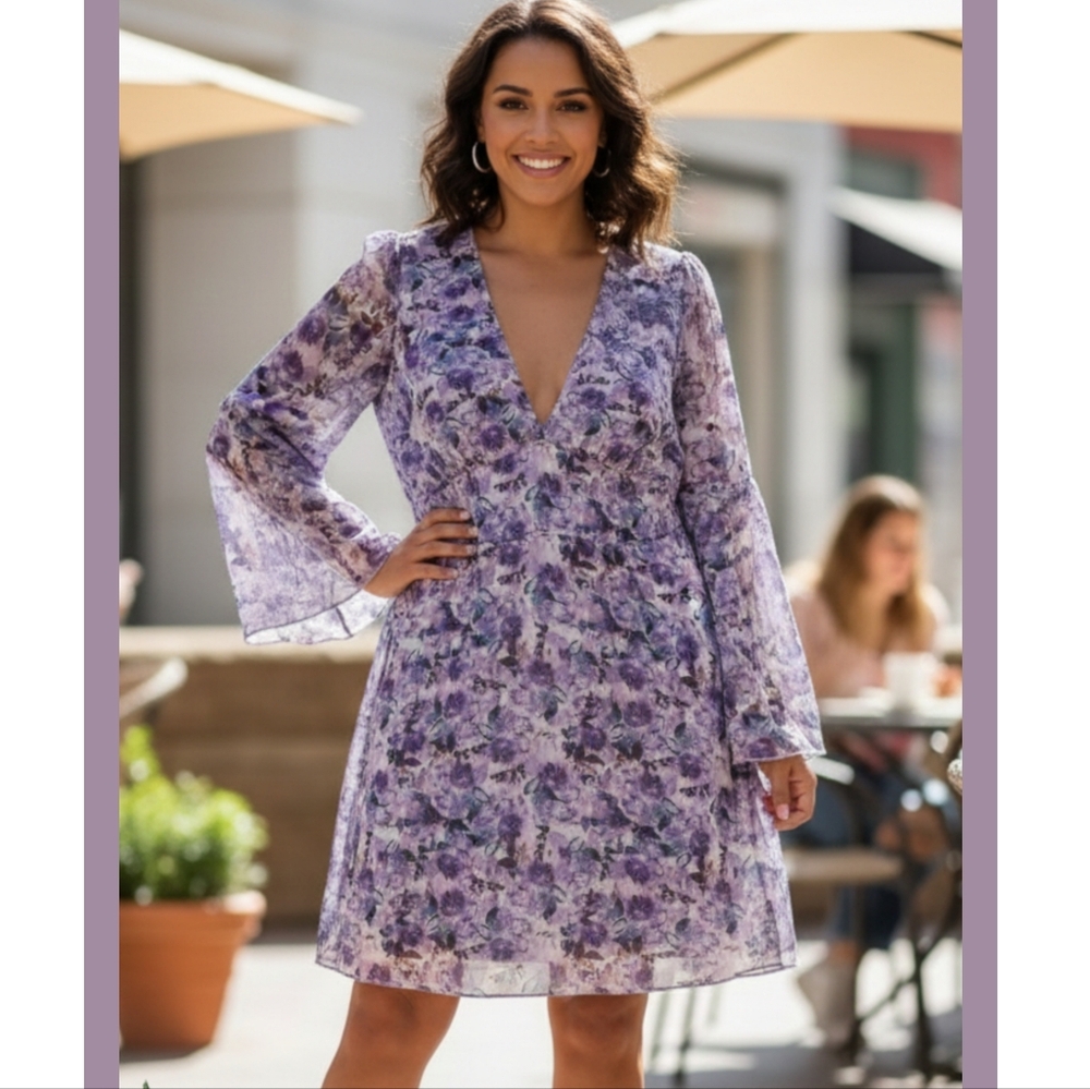 Floral Purple V-Neck Dress